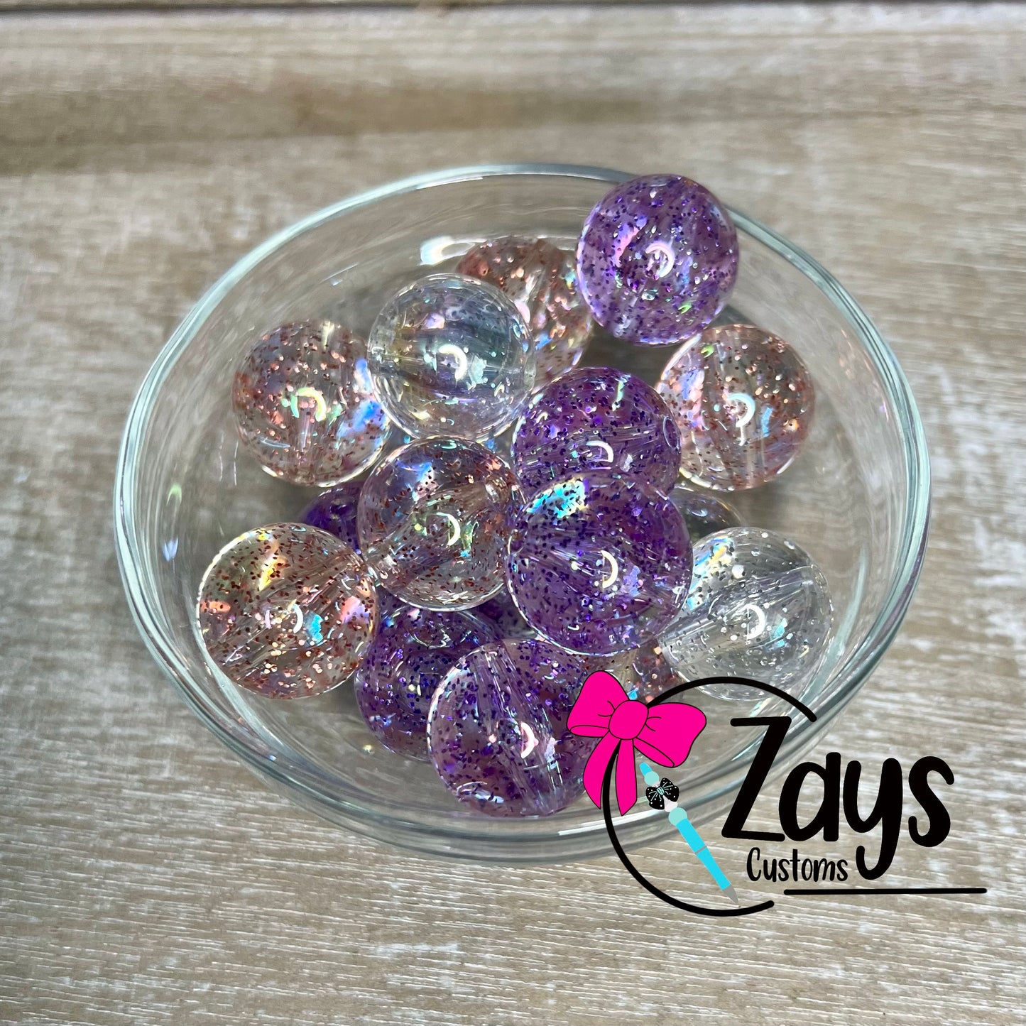 20mm Clear Glitter Beads