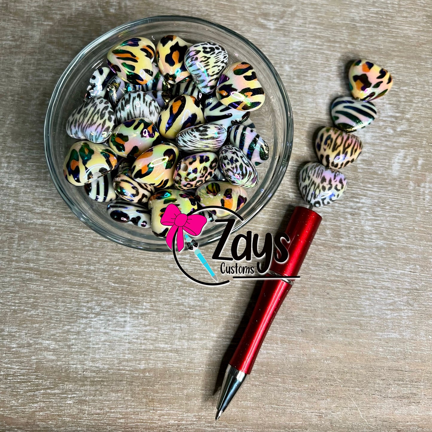 16mm Animal Print Leopard Heart Beads