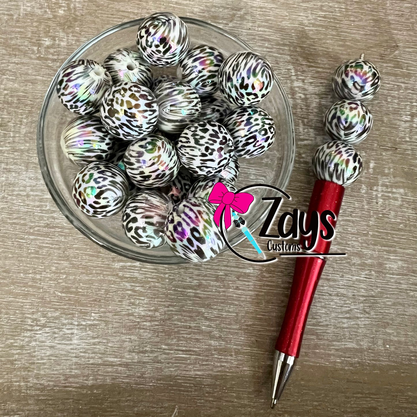 20mm White & Black Leopard Beads